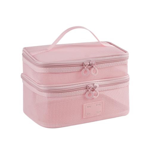 MAYCREATE® Double Layer Makeup Pouch Bag, Travel Toiletries Organizer Bag, Large Mesh Cosmetic Bags, Nylon Make up Brush Pouch, Zip-up Makeup Tool Bags with Handle MAYCREATE® Double Layer Makeup Pouch Bag, Travel Toiletries Organizer Bag, Large Mesh Cosmetic Bags, Nylon Make up Brush Pouch, Zip-up Makeup Tool Bags with Handle
